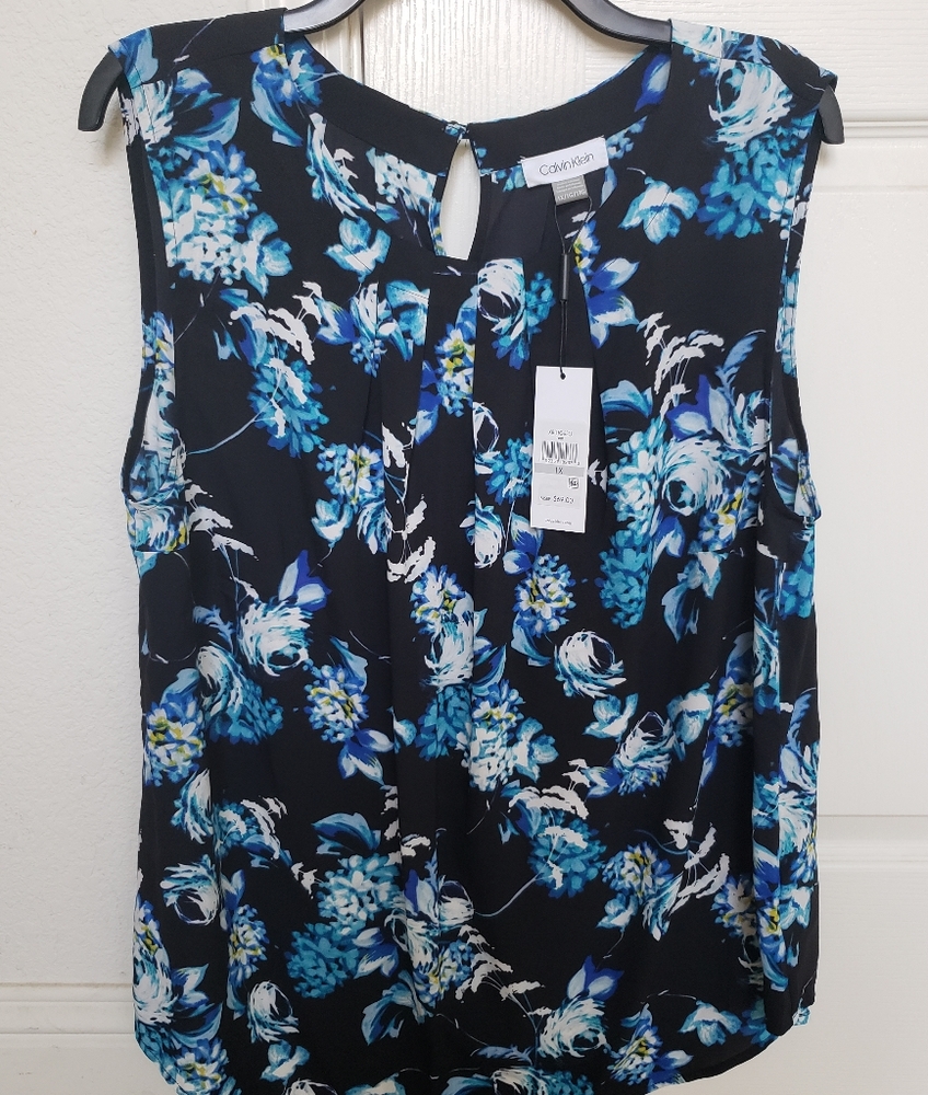 Calvin Klein Sleeveless Aqua/Black Foral Top